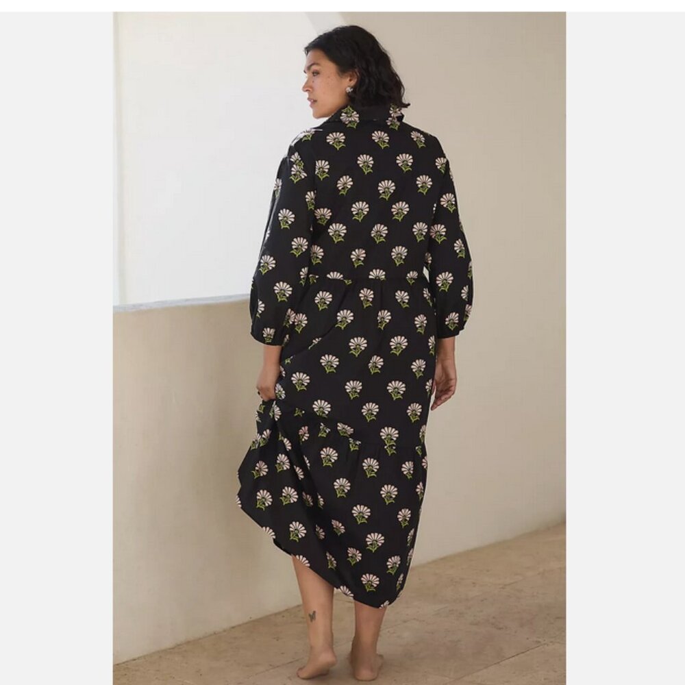 Maeve by Anthropologie Black 3/4 Sleeve Floral Midi Dress - Picture 2 of 14